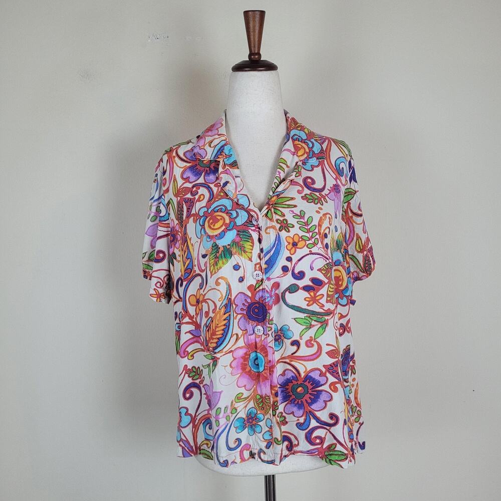 VTG Jams World Shirt Medium Multicolor Floral Hawaiian Tropical Cruise 90s Bold